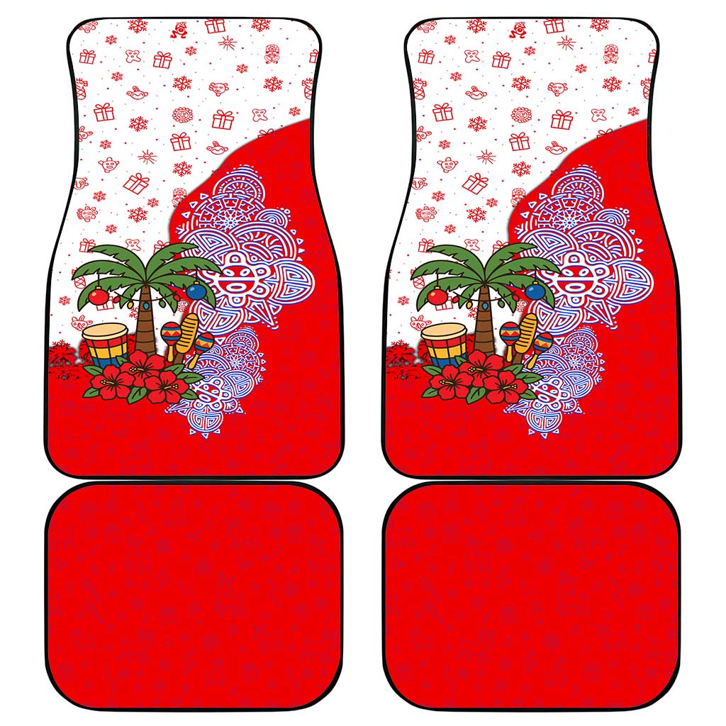 Puerto Rico Christmas Car Mats with Taino Symbols Palm Tree Bongos and Holiday Pattern Design - Wonder Print Shop