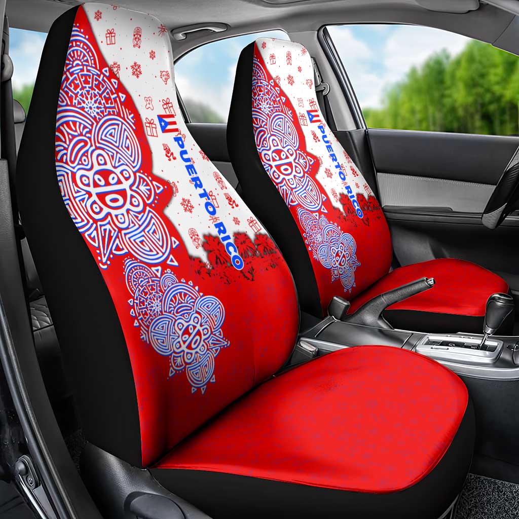 Puerto Rico Christmas Car Seat Cover with Taino Symbols Palm Tree Bongos and Holiday Pattern Design - Wonder Print Shop