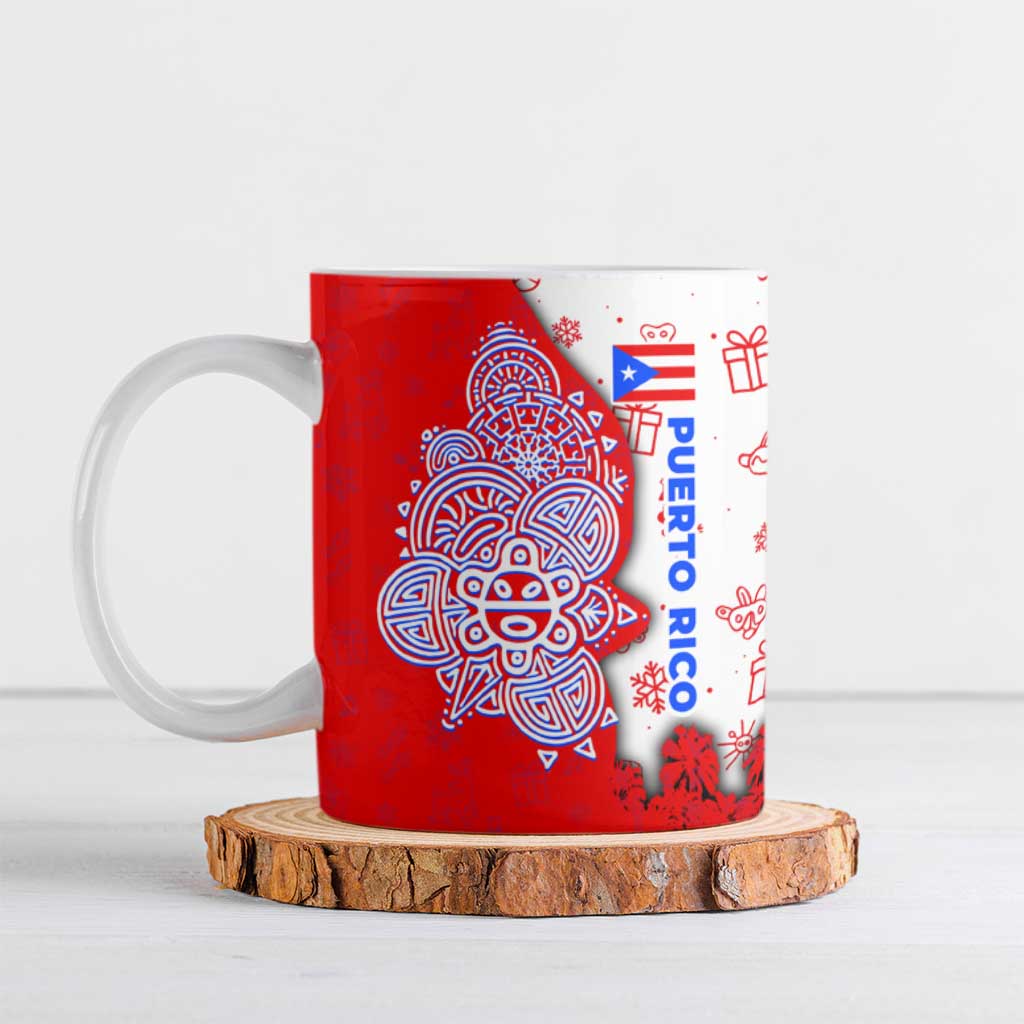 Puerto Rico Christmas Ceramic Mug with Taino Symbols Palm Tree Bongos and Holiday Pattern Design - Wonder Print Shop