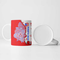 Puerto Rico Christmas Ceramic Mug with Taino Symbols Palm Tree Bongos and Holiday Pattern Design - Wonder Print Shop