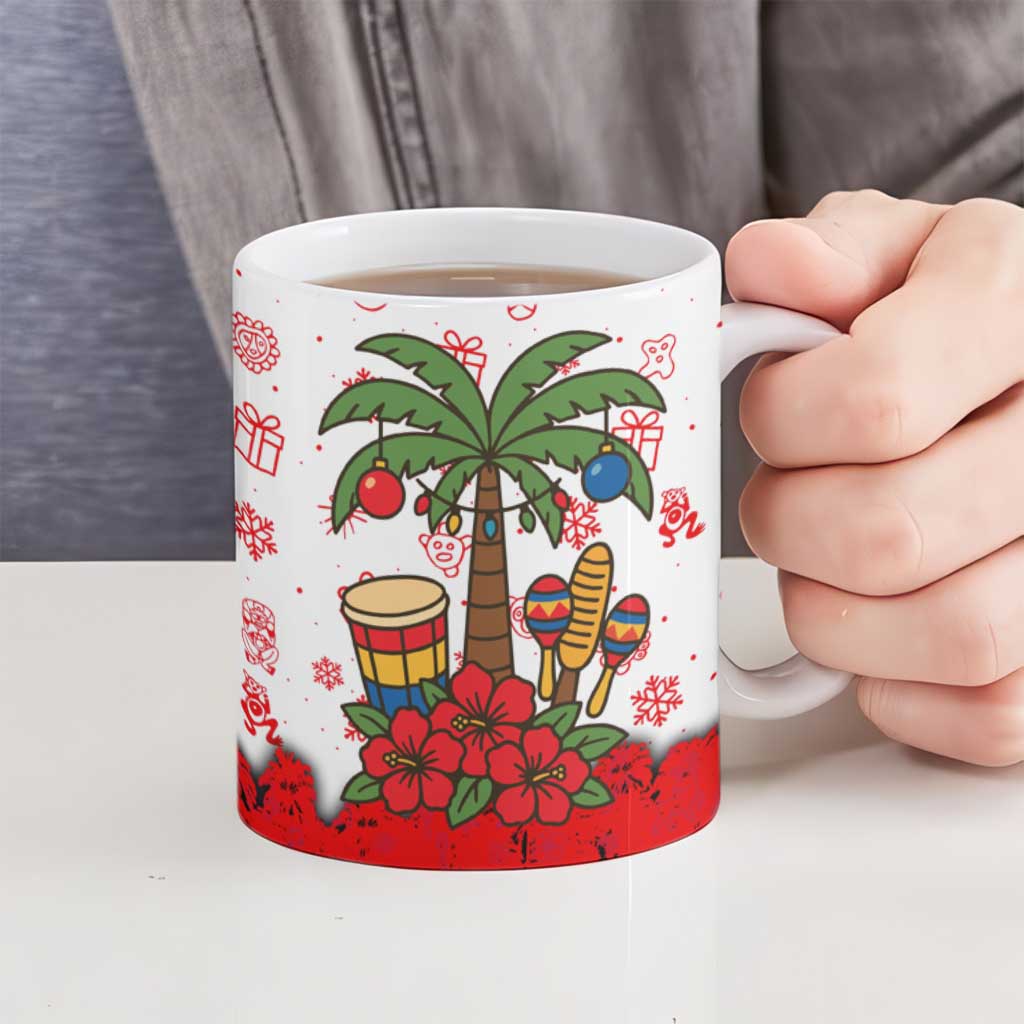 Puerto Rico Christmas Ceramic Mug with Taino Symbols Palm Tree Bongos and Holiday Pattern Design - Wonder Print Shop