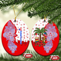 Puerto Rico Christmas Ceramic Ornament with Taino Symbols Palm Tree Bongos and Holiday Pattern Design - Wonder Print Shop