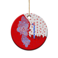 Puerto Rico Christmas Ceramic Ornament with Taino Symbols Palm Tree Bongos and Holiday Pattern Design - Wonder Print Shop