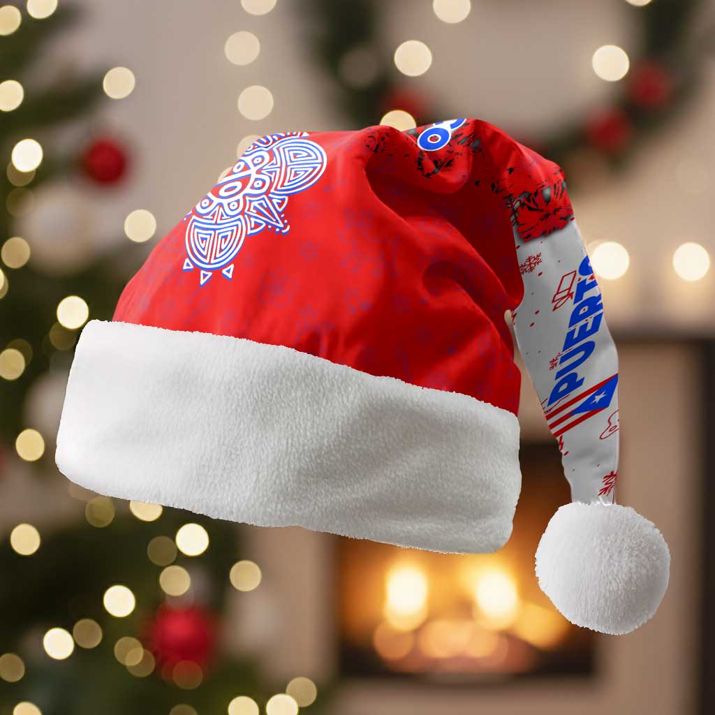 Puerto Rico Christmas Santa Hat with Taino Symbols Palm Tree Bongos and Holiday Pattern Design - Wonder Print Shop