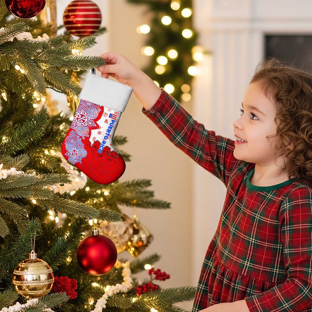 Puerto Rico Christmas Stocking with Taino Symbols Palm Tree Bongos and Holiday Pattern Design - Wonder Print Shop