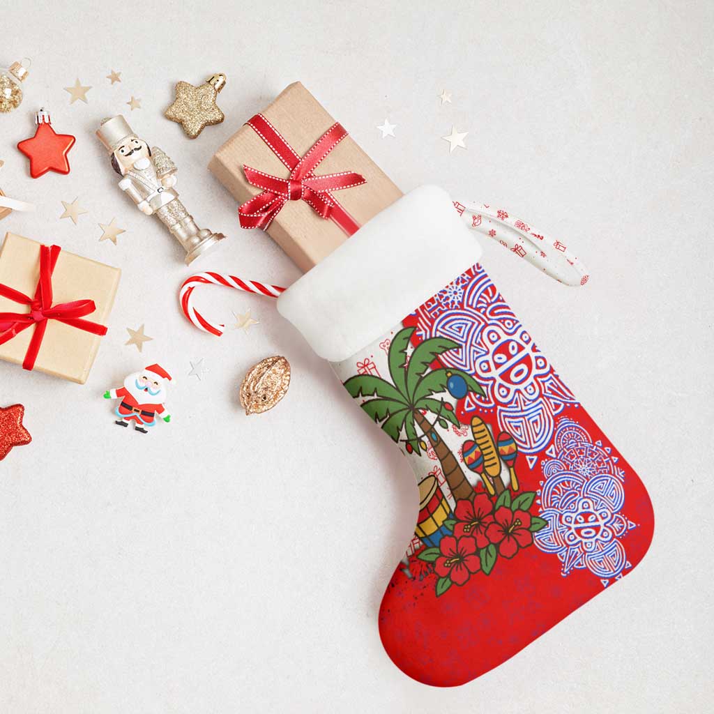 Puerto Rico Christmas Stocking with Taino Symbols Palm Tree Bongos and Holiday Pattern Design - Wonder Print Shop
