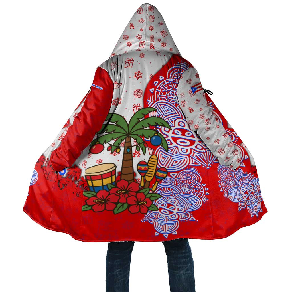Puerto Rico Christmas Cloak with Taino Symbols Palm Tree Bongos and Holiday Pattern Design - Wonder Print Shop