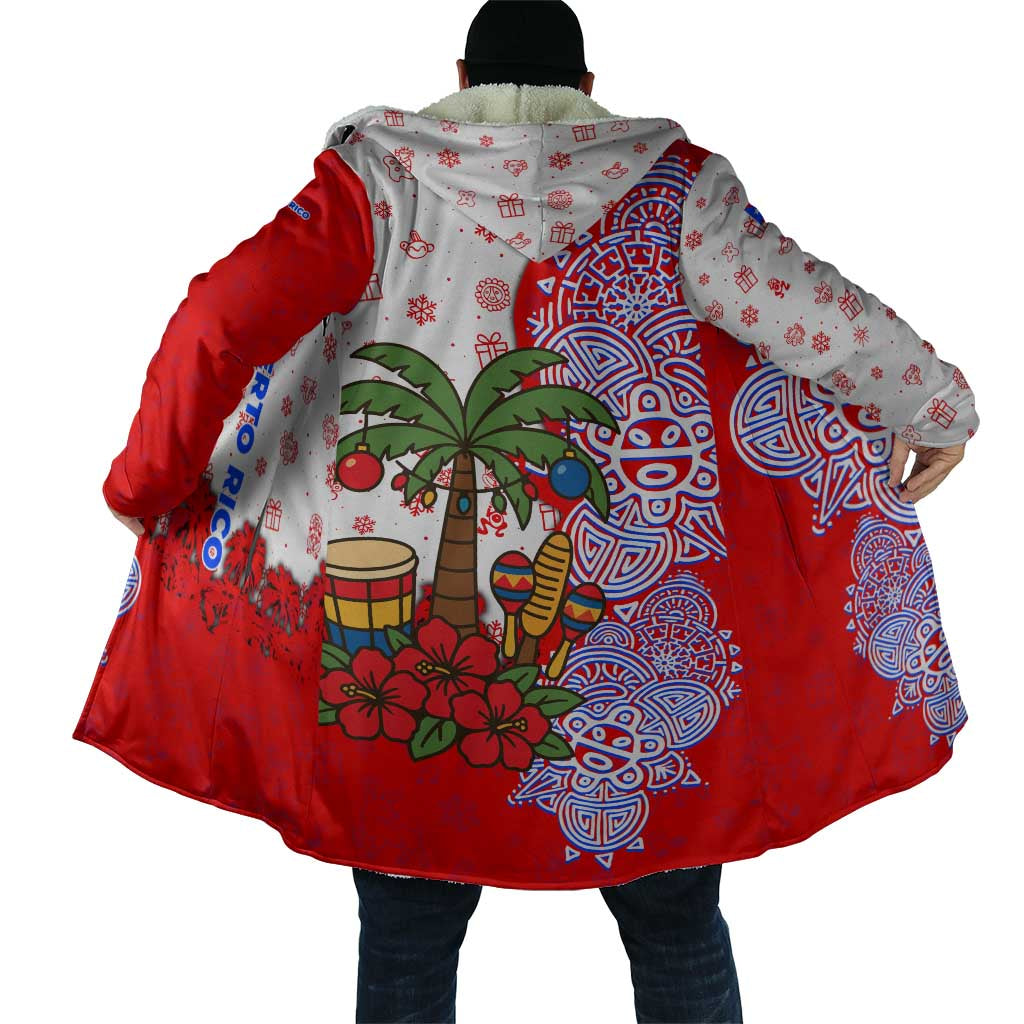 Puerto Rico Christmas Cloak with Taino Symbols Palm Tree Bongos and Holiday Pattern Design - Wonder Print Shop