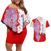 Puerto Rico Christmas Couples Matching Off Shoulder Short Dress and Hawaiian Shirt with Taino Symbols Palm Tree Bongos and Holiday Pattern Design - Wonder Print Shop