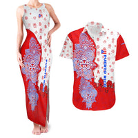 Puerto Rico Christmas Couples Matching Tank Maxi Dress and Hawaiian Shirt with Taino Symbols Palm Tree Bongos and Holiday Pattern Design - Wonder Print Shop