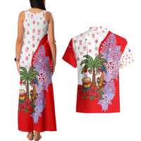 Puerto Rico Christmas Couples Matching Tank Maxi Dress and Hawaiian Shirt with Taino Symbols Palm Tree Bongos and Holiday Pattern Design - Wonder Print Shop