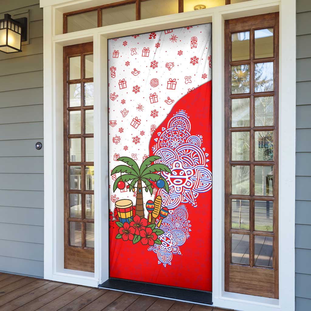 Puerto Rico Christmas Door Cover with Taino Symbols Palm Tree Bongos and Holiday Pattern Design - Wonder Print Shop