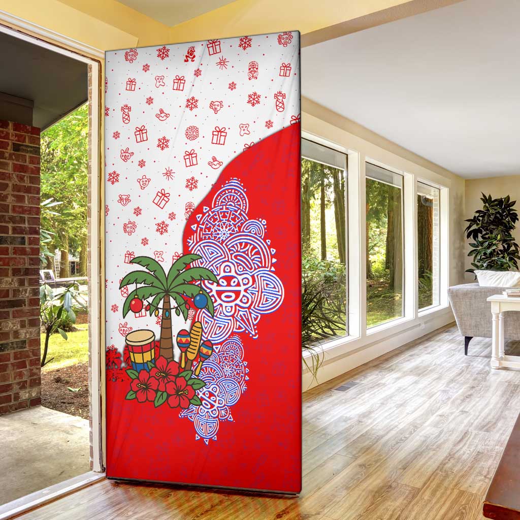Puerto Rico Christmas Door Cover with Taino Symbols Palm Tree Bongos and Holiday Pattern Design - Wonder Print Shop