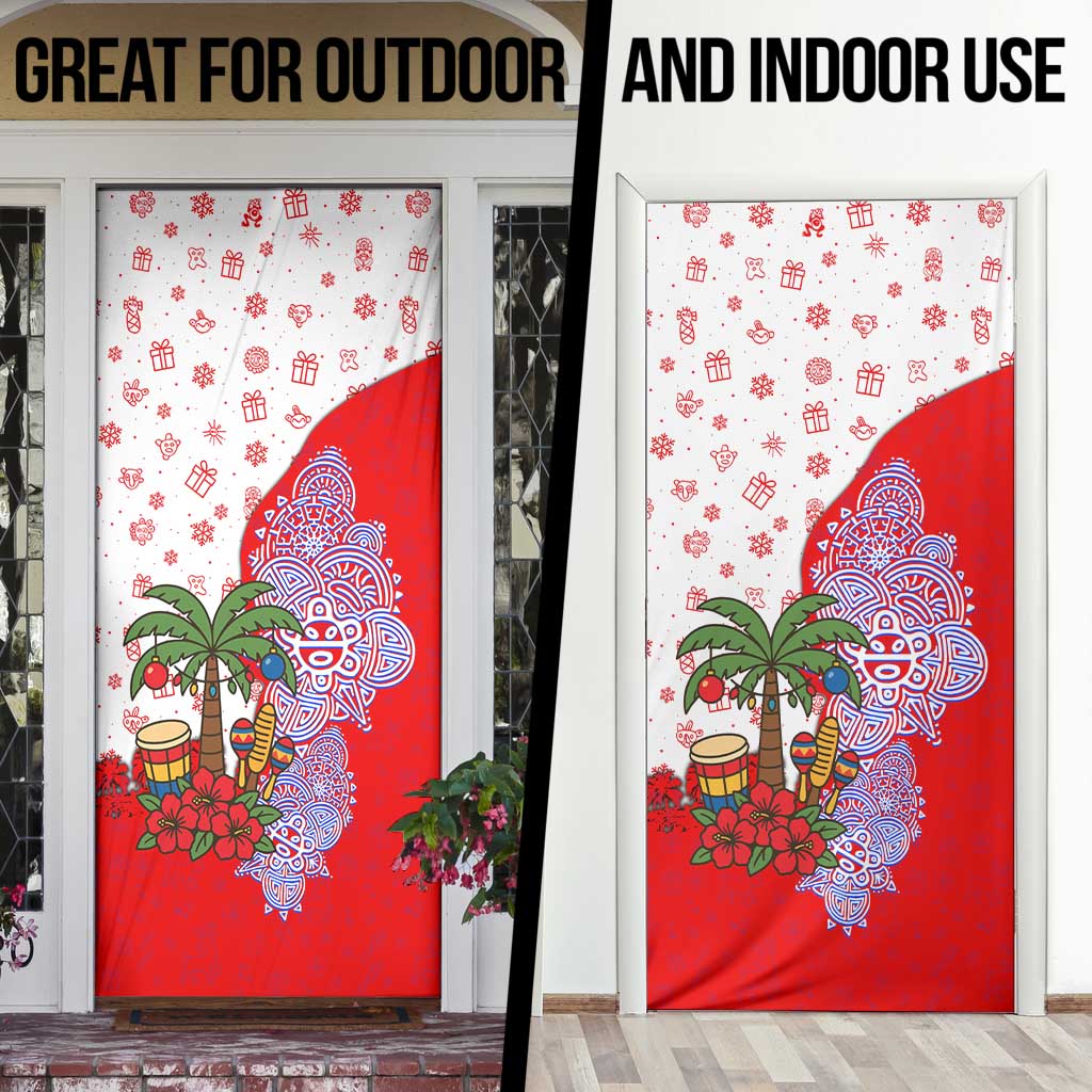 Puerto Rico Christmas Door Cover with Taino Symbols Palm Tree Bongos and Holiday Pattern Design - Wonder Print Shop