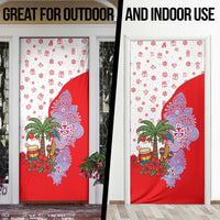 Puerto Rico Christmas Door Cover with Taino Symbols Palm Tree Bongos and Holiday Pattern Design - Wonder Print Shop