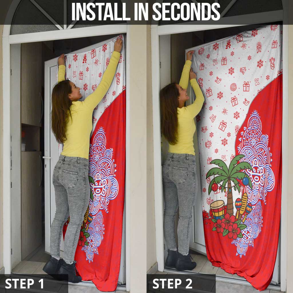 Puerto Rico Christmas Door Cover with Taino Symbols Palm Tree Bongos and Holiday Pattern Design - Wonder Print Shop