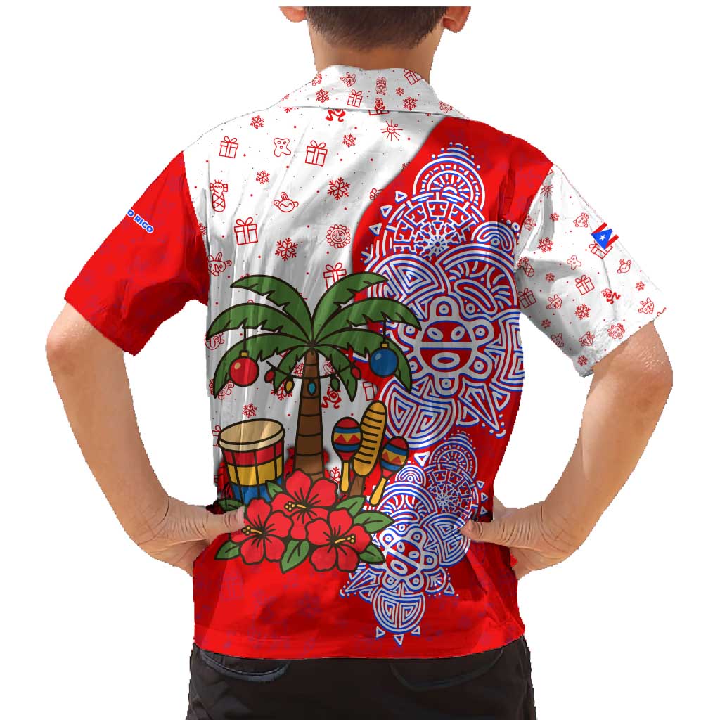 Puerto Rico Christmas Family Matching Mermaid Dress and Hawaiian Shirt with Taino Symbols Palm Tree Bongos and Holiday Pattern Design - Wonder Print Shop