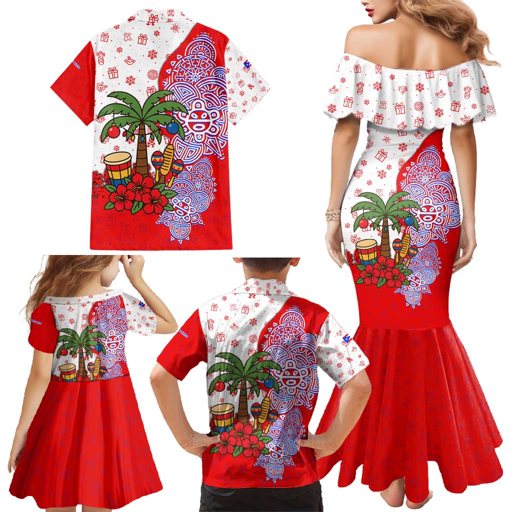 Puerto Rico Christmas Family Matching Mermaid Dress and Hawaiian Shirt with Taino Symbols Palm Tree Bongos and Holiday Pattern Design - Wonder Print Shop