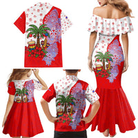 Puerto Rico Christmas Family Matching Mermaid Dress and Hawaiian Shirt with Taino Symbols Palm Tree Bongos and Holiday Pattern Design - Wonder Print Shop