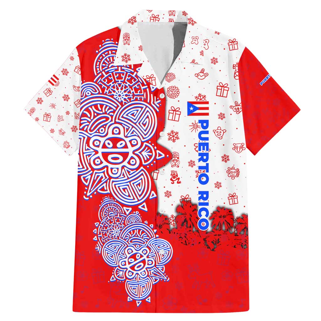 Puerto Rico Christmas Family Matching Mermaid Dress and Hawaiian Shirt with Taino Symbols Palm Tree Bongos and Holiday Pattern Design - Wonder Print Shop