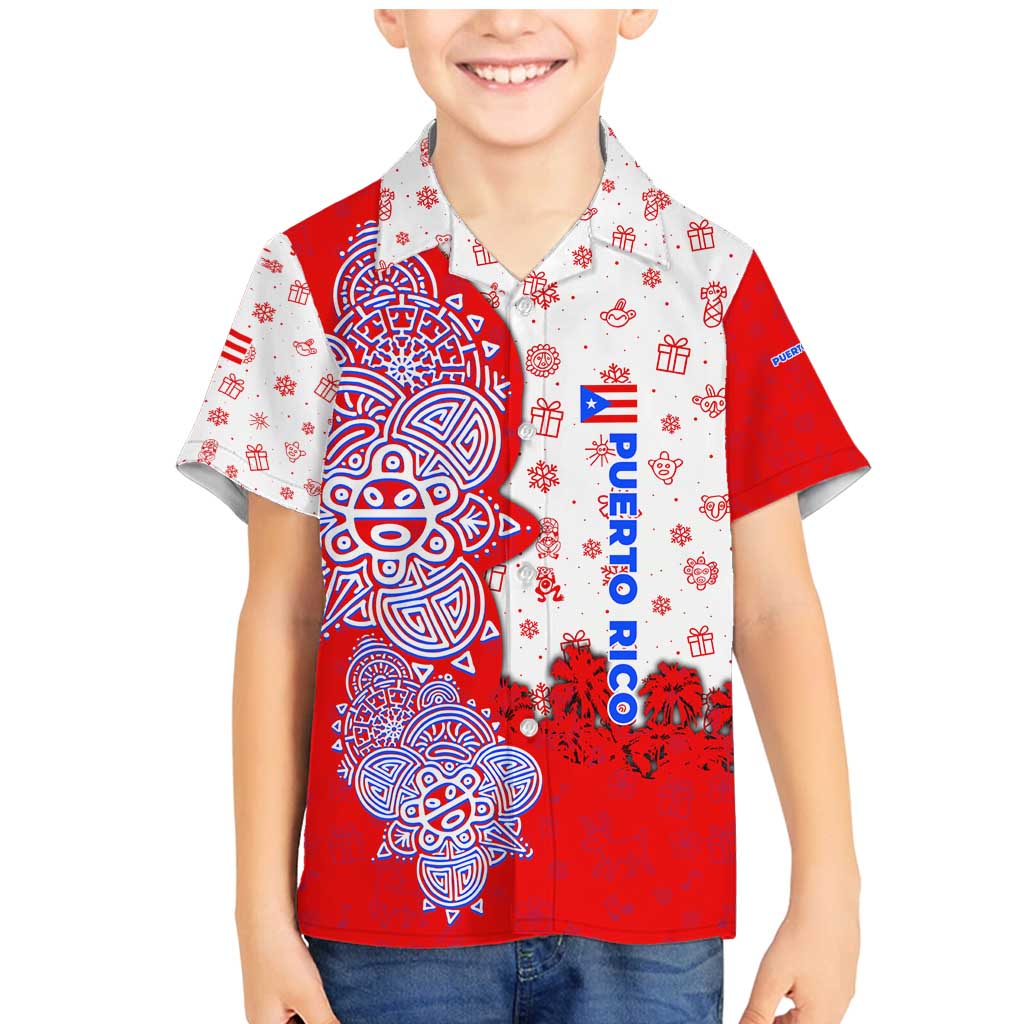 Puerto Rico Christmas Family Matching Mermaid Dress and Hawaiian Shirt with Taino Symbols Palm Tree Bongos and Holiday Pattern Design - Wonder Print Shop