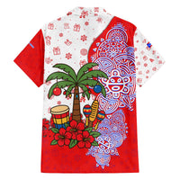 Puerto Rico Christmas Family Matching Off The Shoulder Long Sleeve Dress and Hawaiian Shirt with Taino Symbols Palm Tree Bongos and Holiday Pattern Design - Wonder Print Shop