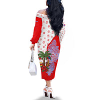 Puerto Rico Christmas Family Matching Off The Shoulder Long Sleeve Dress and Hawaiian Shirt with Taino Symbols Palm Tree Bongos and Holiday Pattern Design - Wonder Print Shop