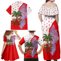 Puerto Rico Christmas Family Matching Off Shoulder Maxi Dress and Hawaiian Shirt with Taino Symbols Palm Tree Bongos and Holiday Pattern Design - Wonder Print Shop