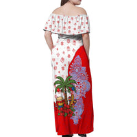 Puerto Rico Christmas Family Matching Off Shoulder Maxi Dress and Hawaiian Shirt with Taino Symbols Palm Tree Bongos and Holiday Pattern Design - Wonder Print Shop