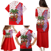 Puerto Rico Christmas Family Matching Puletasi and Hawaiian Shirt with Taino Symbols Palm Tree Bongos and Holiday Pattern Design - Wonder Print Shop