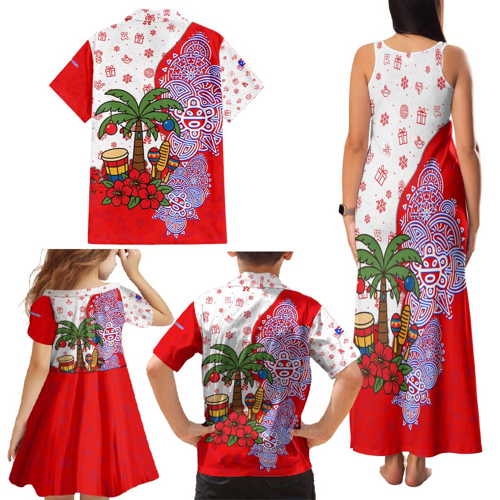 Puerto Rico Christmas Family Matching Tank Maxi Dress and Hawaiian Shirt with Taino Symbols Palm Tree Bongos and Holiday Pattern Design - Wonder Print Shop