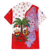 Puerto Rico Christmas Family Matching Tank Maxi Dress and Hawaiian Shirt with Taino Symbols Palm Tree Bongos and Holiday Pattern Design - Wonder Print Shop