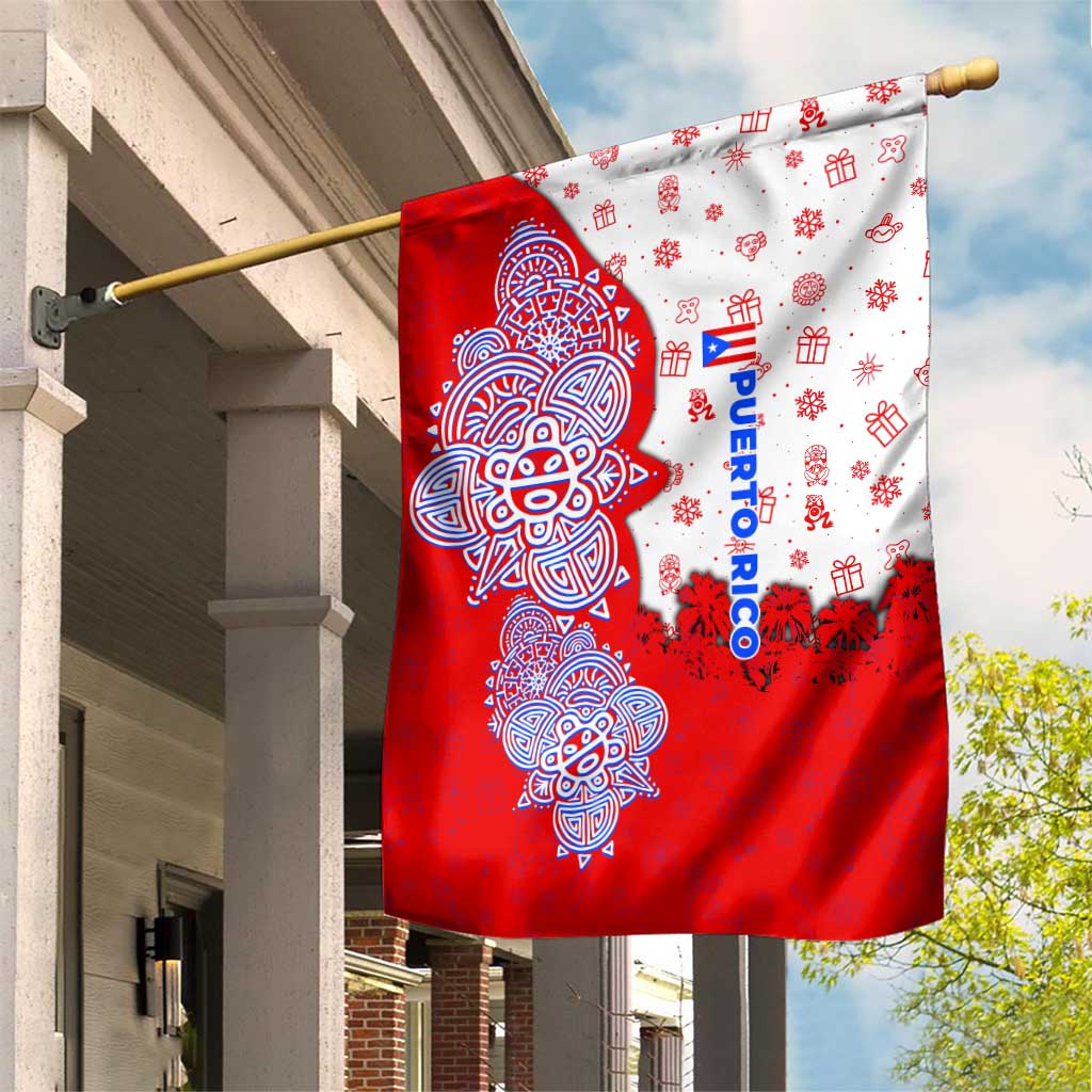 Puerto Rico Christmas Garden Flag with Taino Symbols Palm Tree Bongos and Holiday Pattern Design - Wonder Print Shop