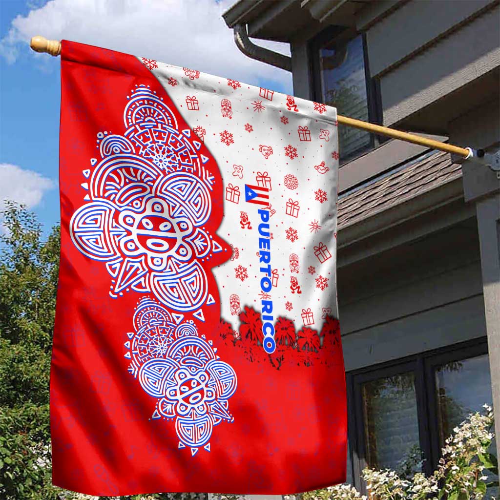 Puerto Rico Christmas Garden Flag with Taino Symbols Palm Tree Bongos and Holiday Pattern Design - Wonder Print Shop