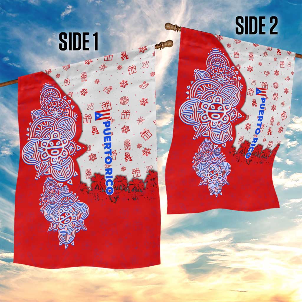 Puerto Rico Christmas Garden Flag with Taino Symbols Palm Tree Bongos and Holiday Pattern Design - Wonder Print Shop