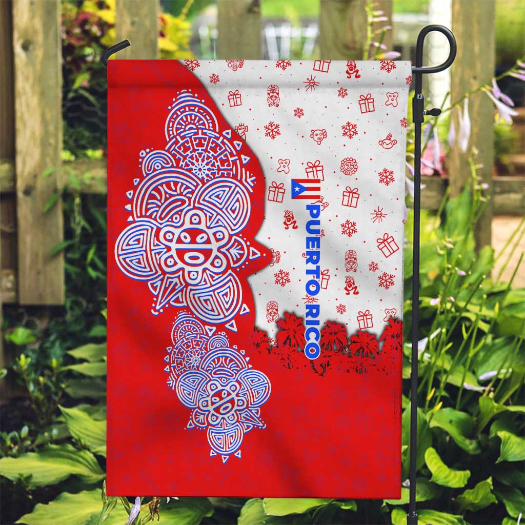Puerto Rico Christmas Garden Flag with Taino Symbols Palm Tree Bongos and Holiday Pattern Design - Wonder Print Shop