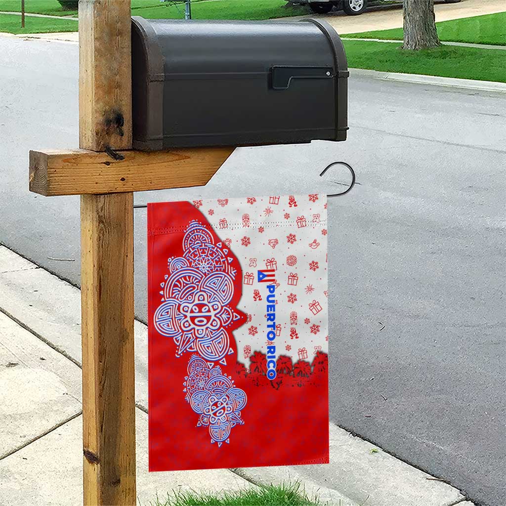 Puerto Rico Christmas Garden Flag with Taino Symbols Palm Tree Bongos and Holiday Pattern Design - Wonder Print Shop