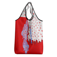 Puerto Rico Christmas Grocery Bag with Taino Symbols Palm Tree Bongos and Holiday Pattern Design - Wonder Print Shop