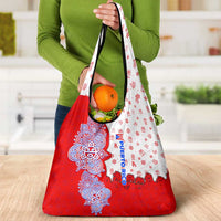 Puerto Rico Christmas Grocery Bag with Taino Symbols Palm Tree Bongos and Holiday Pattern Design - Wonder Print Shop