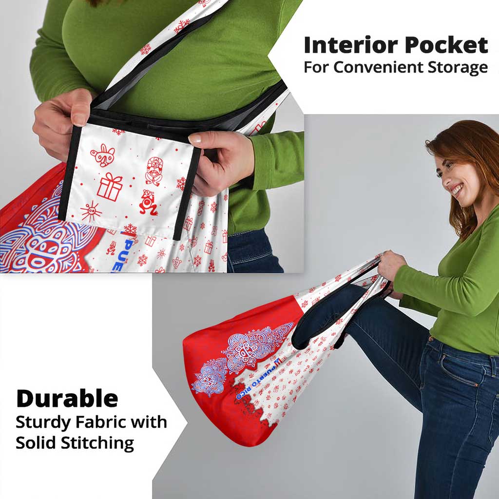 Puerto Rico Christmas Grocery Bag with Taino Symbols Palm Tree Bongos and Holiday Pattern Design - Wonder Print Shop