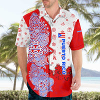 Puerto Rico Christmas Hawaiian Shirt with Taino Symbols Palm Tree Bongos and Holiday Pattern Design - Wonder Print Shop
