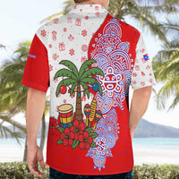 Puerto Rico Christmas Hawaiian Shirt with Taino Symbols Palm Tree Bongos and Holiday Pattern Design - Wonder Print Shop