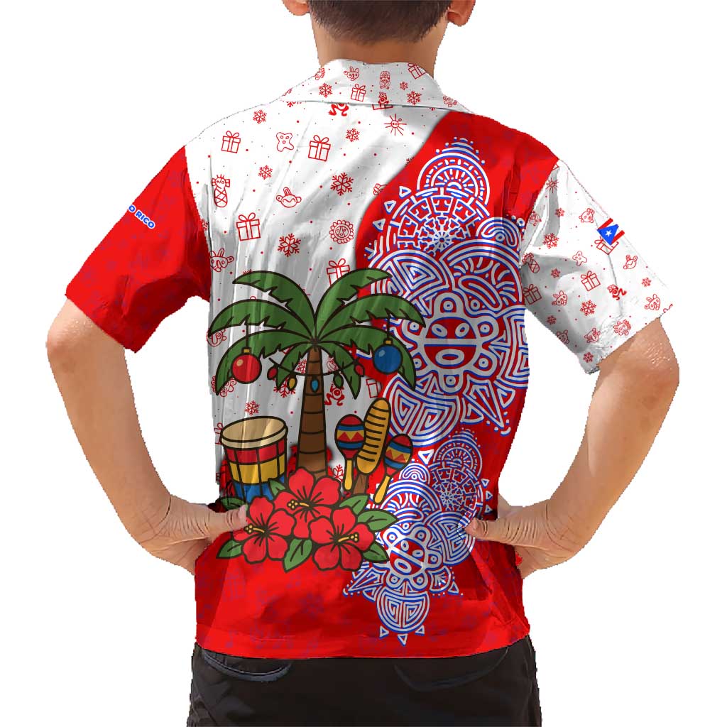 Puerto Rico Christmas Hawaiian Shirt with Taino Symbols Palm Tree Bongos and Holiday Pattern Design - Wonder Print Shop