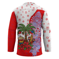 Puerto Rico Christmas Hockey Jersey with Taino Symbols Palm Tree Bongos and Holiday Pattern Design - Wonder Print Shop
