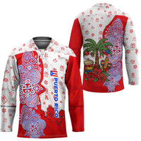 Puerto Rico Christmas Hockey Jersey with Taino Symbols Palm Tree Bongos and Holiday Pattern Design - Wonder Print Shop