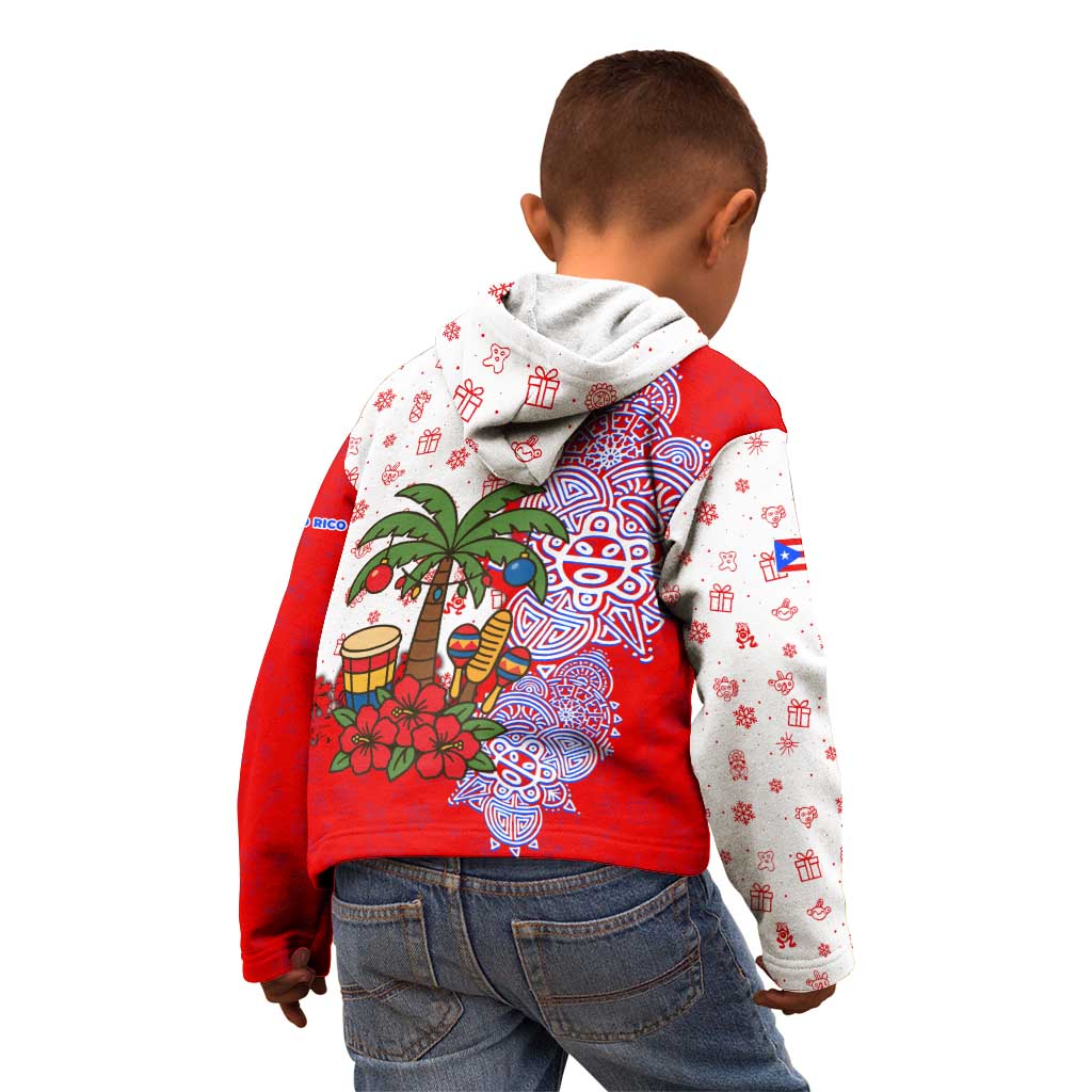 Puerto Rico Christmas Kid Hoodie with Taino Symbols Palm Tree Bongos and Holiday Pattern Design - Wonder Print Shop
