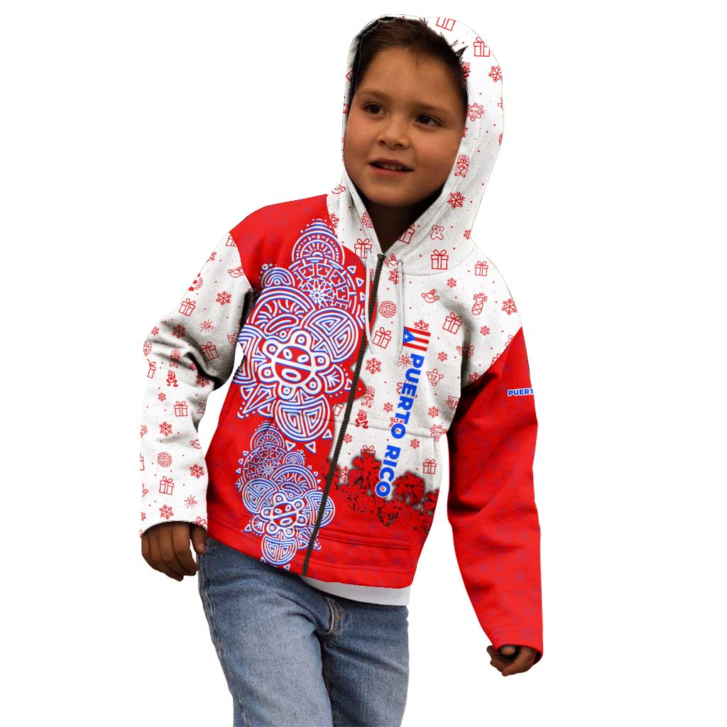 Puerto Rico Christmas Kid Hoodie with Taino Symbols Palm Tree Bongos and Holiday Pattern Design - Wonder Print Shop