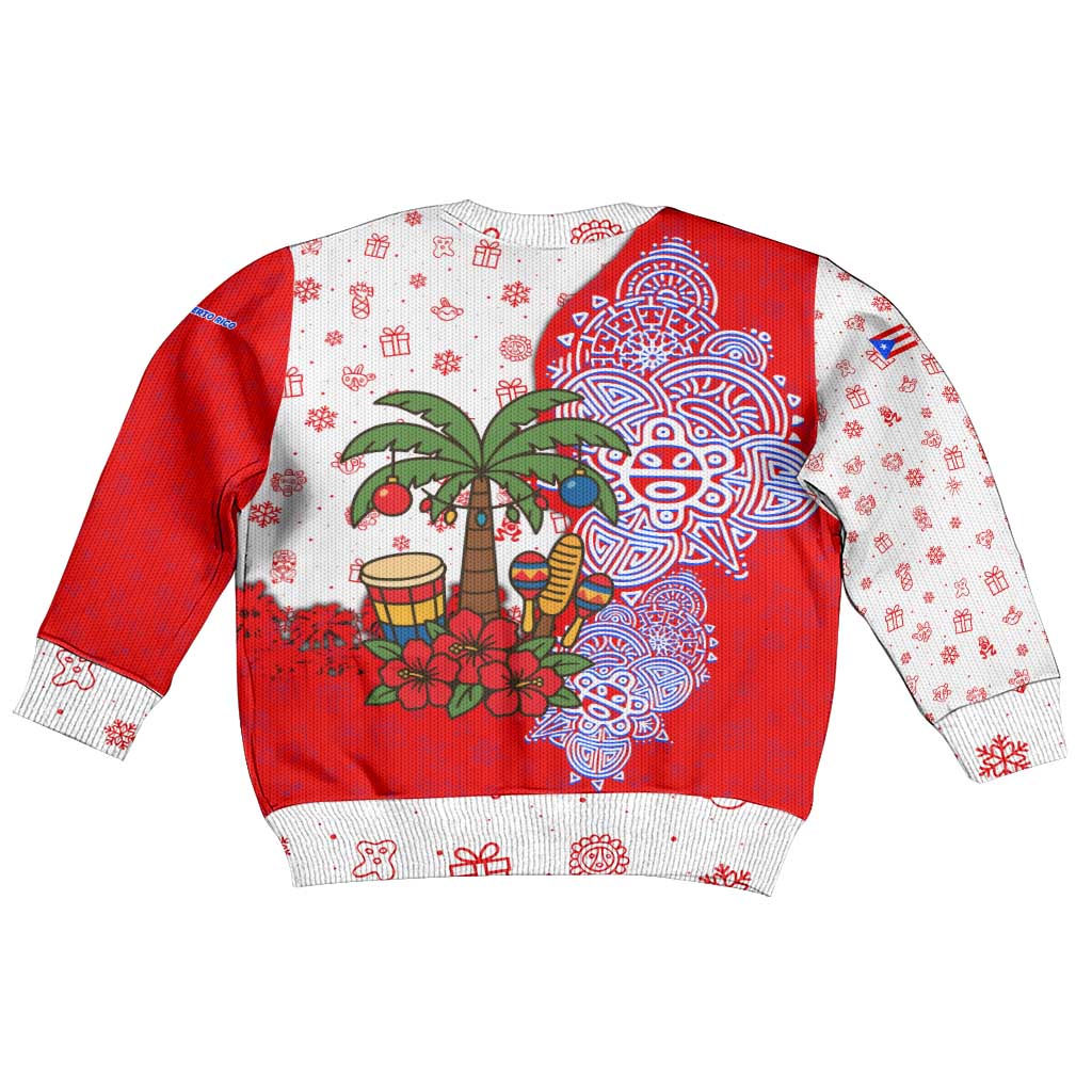 Puerto Rico Christmas Kid Ugly Christmas Sweater with Taino Symbols Palm Tree Bongos and Holiday Pattern Design - Wonder Print Shop
