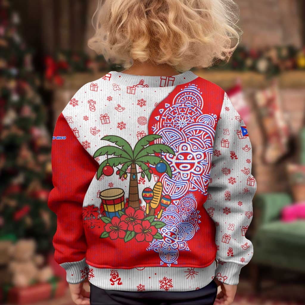 Puerto Rico Christmas Kid Ugly Christmas Sweater with Taino Symbols Palm Tree Bongos and Holiday Pattern Design - Wonder Print Shop