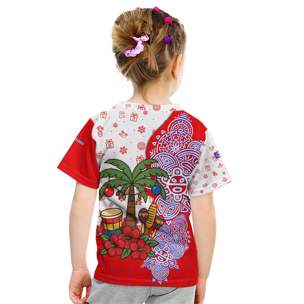 Puerto Rico Christmas Kid T Shirt with Taino Symbols Palm Tree Bongos and Holiday Pattern Design - Wonder Print Shop